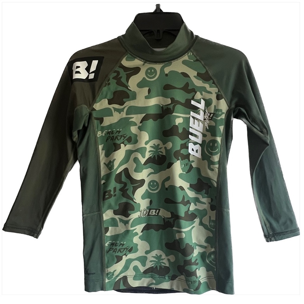 Buell Kids Long Sleeved Rash Guard, Jaime O’Brien Collection, Camo Green, 12
